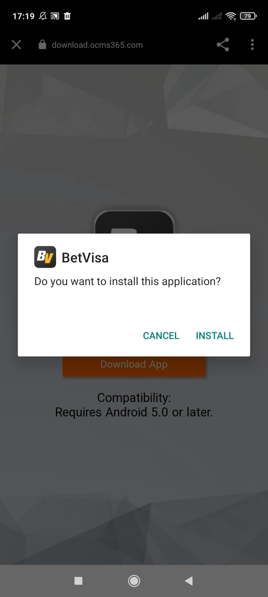 Install the Betvisa application for Android.