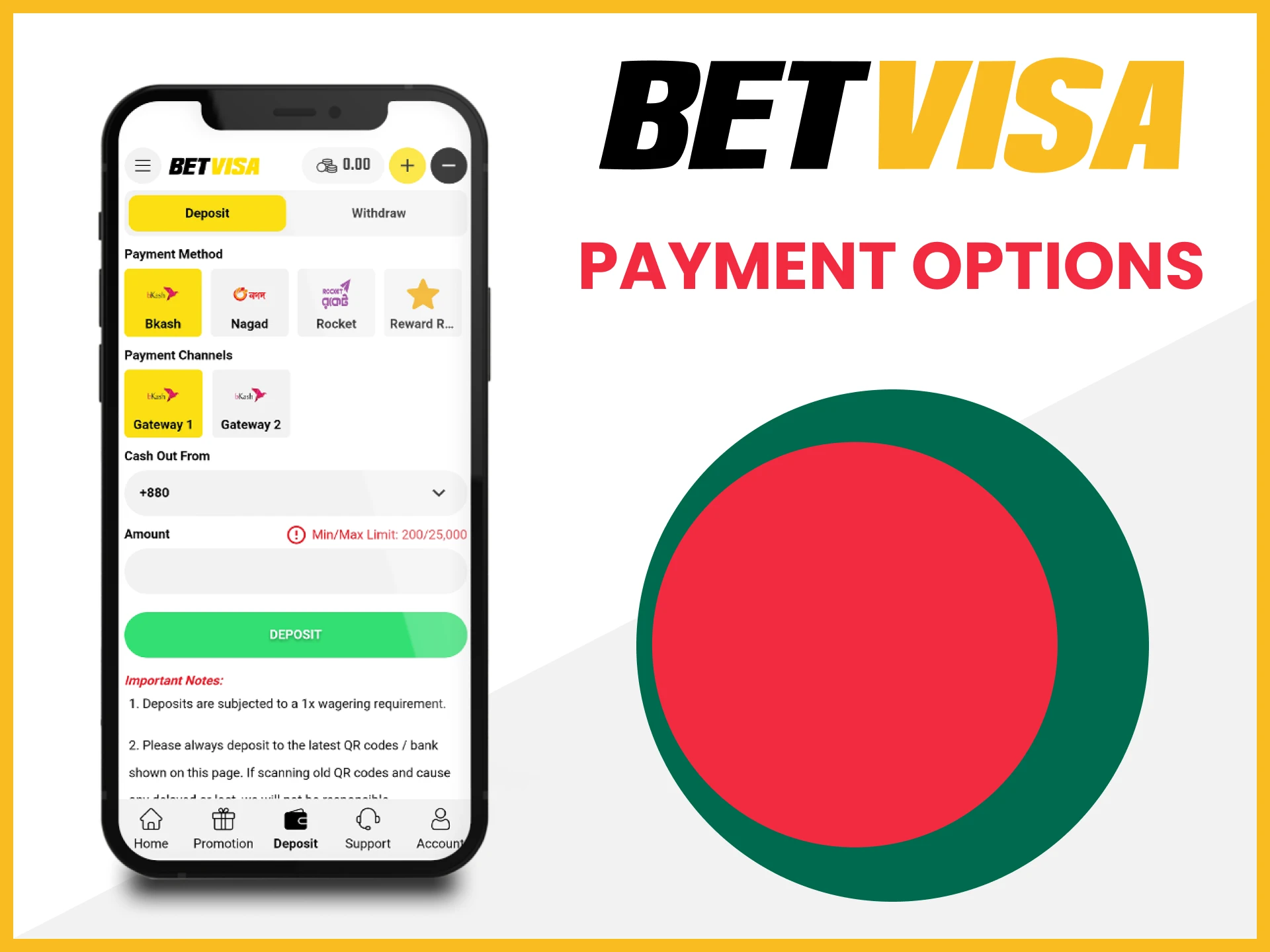 Deposit and withdraw funds using the Betvisa app.