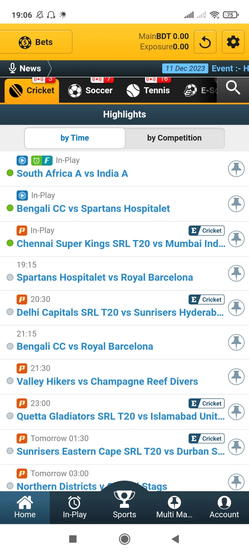 Visit the cricket page of the Betvisa app.