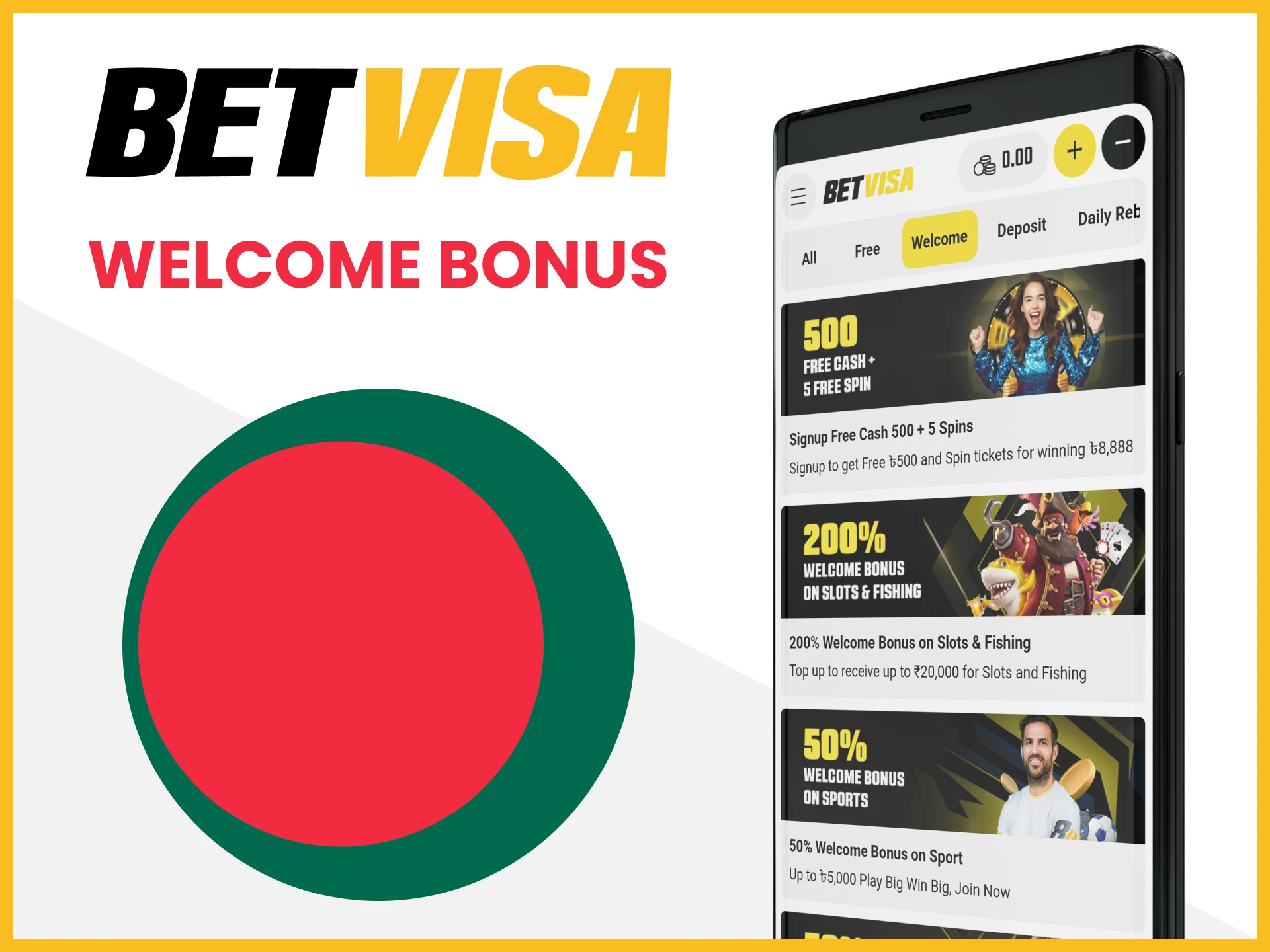Get welcome bonuses to the Betvisa app.