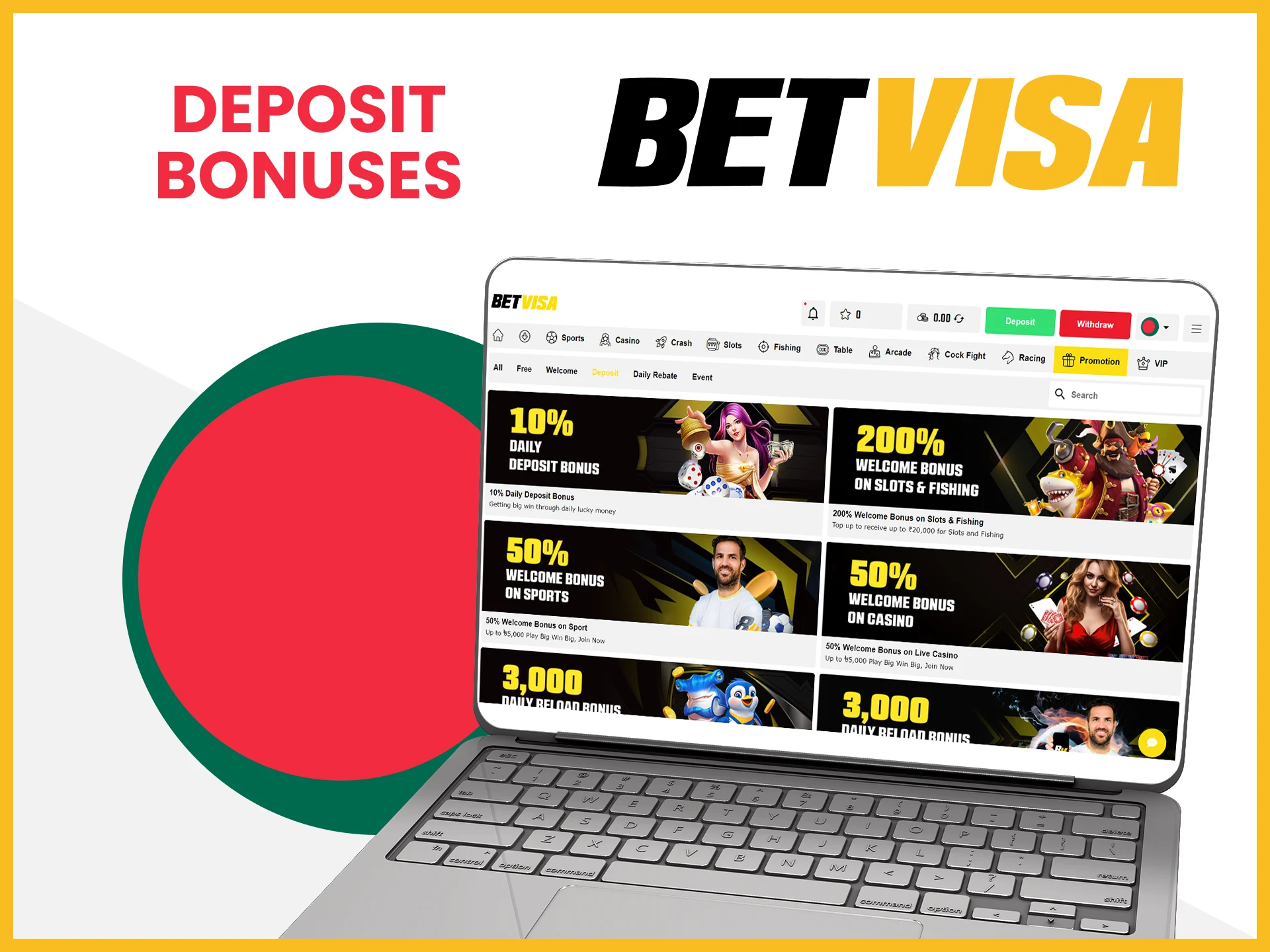 Betvisa gives bonuses upon deposit.