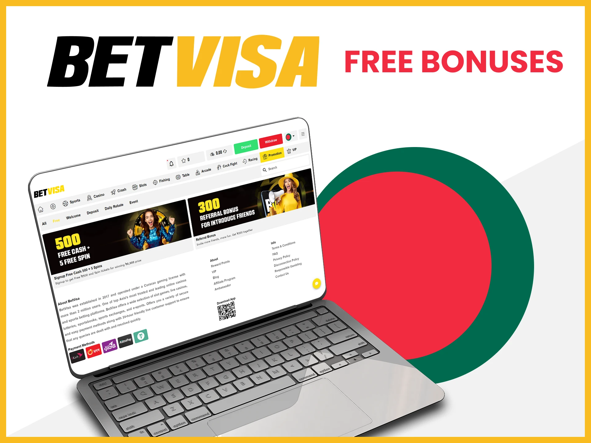 Betvisa gives free bonuses.