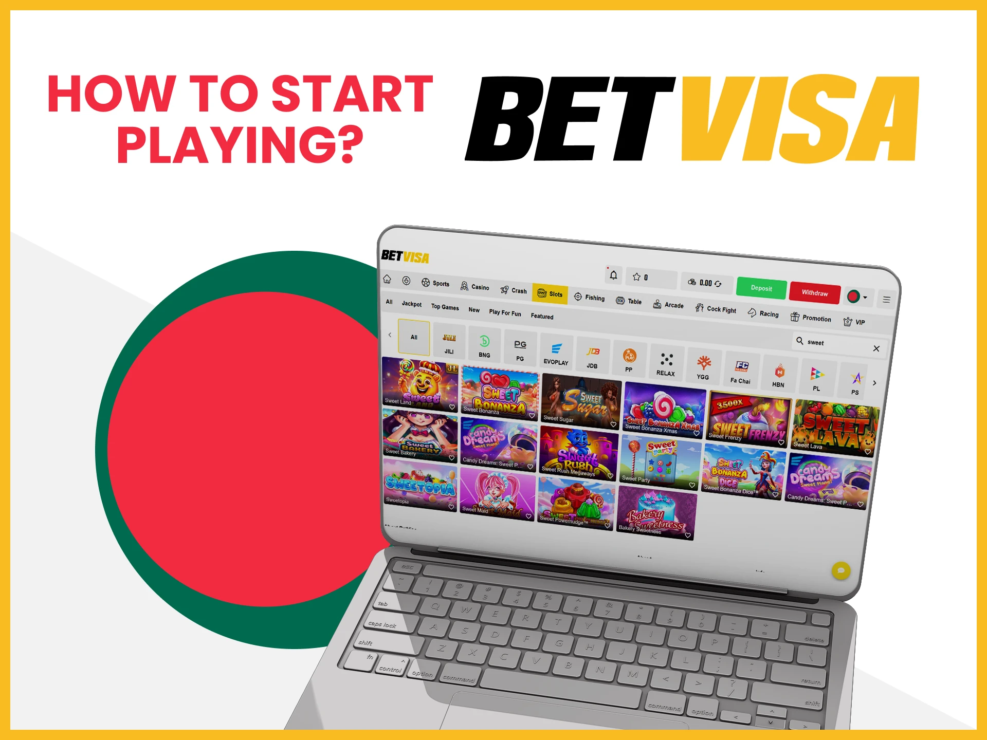 We will show you how to start playing slots on Betvisa.